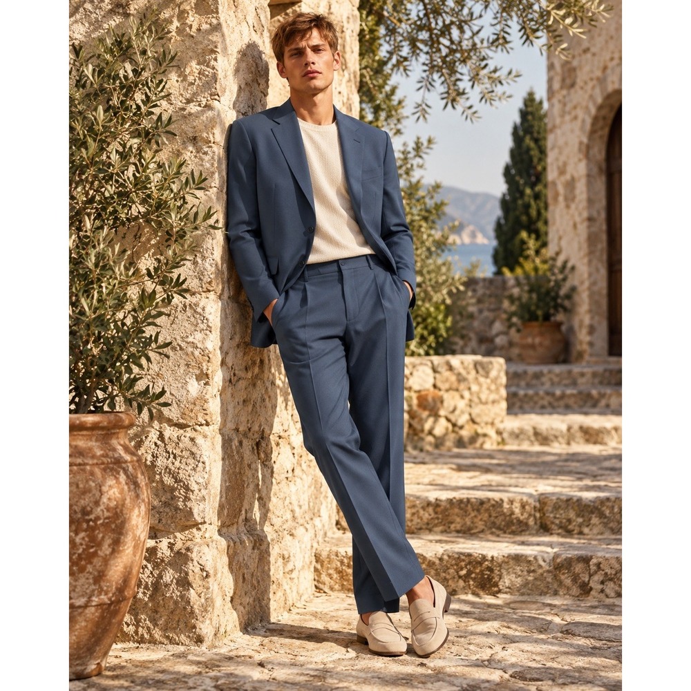 Nautica Men Alee Bi-Stretch 2-Piece Suit Navy Marine 40S Jacket 34W Pants N40060